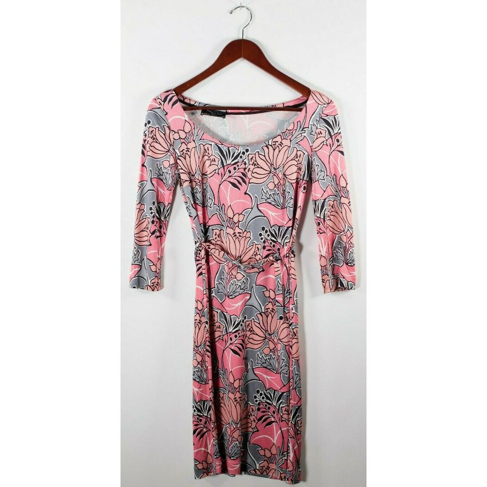 Prada Holliday Brown Small Pink Belted Silk Dress